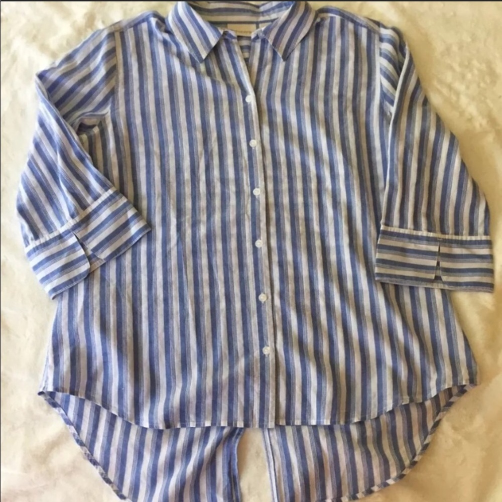 Chicos 100% cotton striped button down with tails